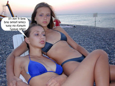 Beach babes discussing about long cocks