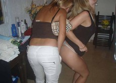 Drunk party lesbians slowly undressing